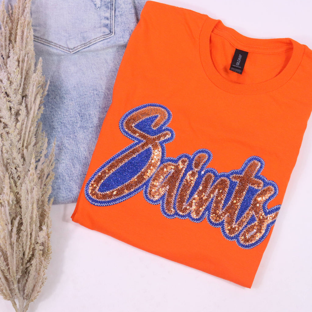 Game Day Custom School Spirit Wear Real Sequins Short Sleeve