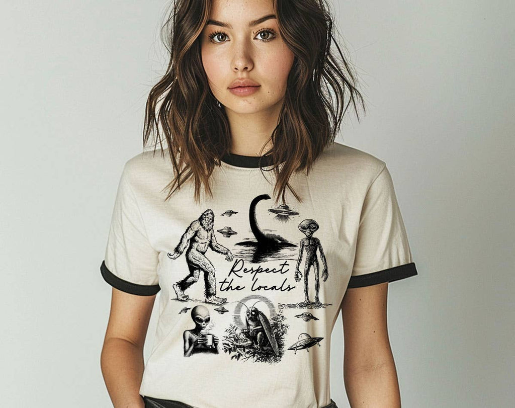 Respect the Locals Mothman Bigfoot Ufo Alien Ringer Shirt