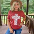 Christian Lace Cross Rust Bella Canvas Women's Graphic Tee