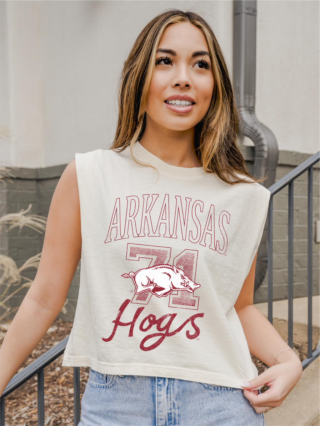 Arkansas Razorbacks Club Mascot Off White Muscle Tank