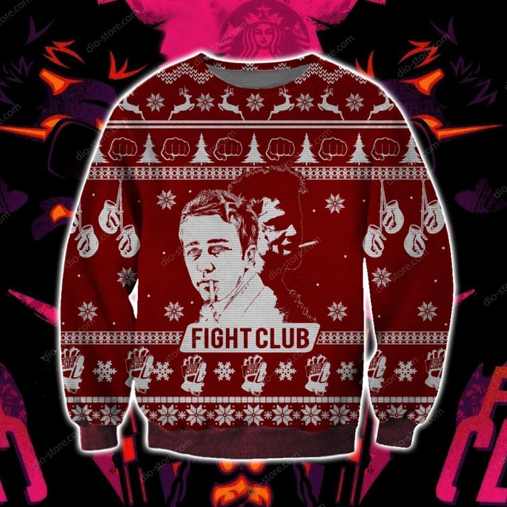 Fight Club Knitting Pattern 3D Print Ugly Christmas Sweater