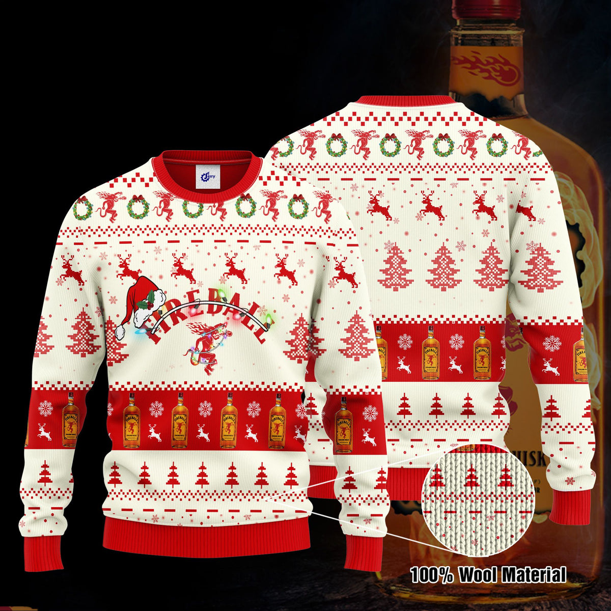 Fireball Santa Hat Christmas Ugly Christmas Sweater, Hoodie, Zip Hoodie, Bomber Jacket