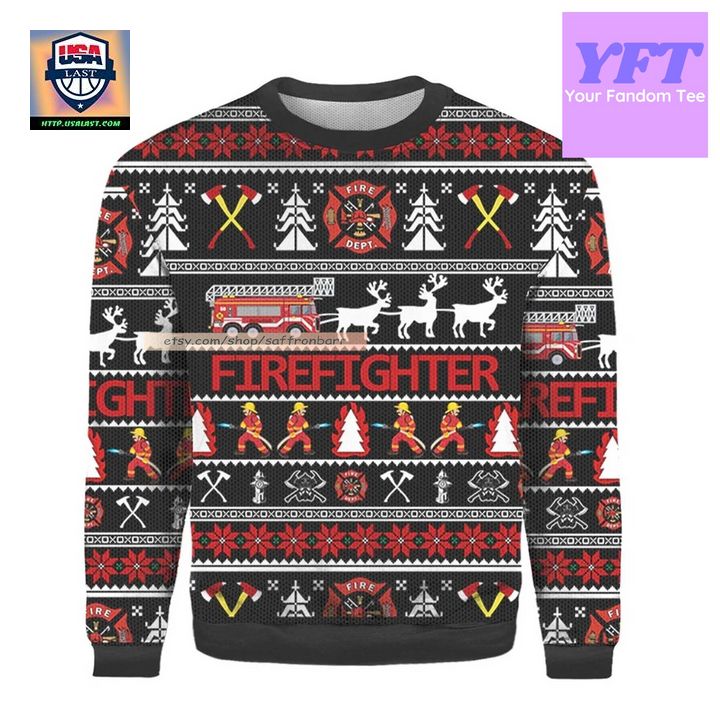 Firefighter Fire Engine Reindeer Fireman Brother Dad 3d Ugly Christmas Sweater