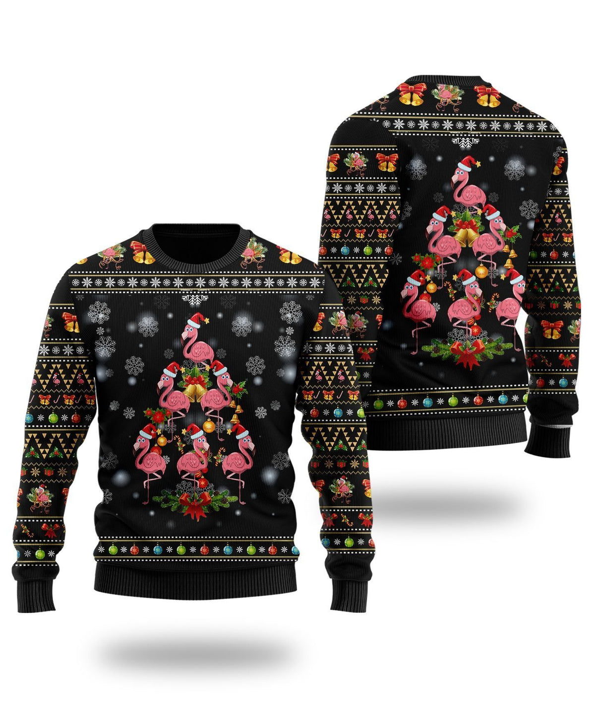 Flamingo Pine Tree Image Noel Pattern Ugly Christmas Sweater For Flamingo Animal Lovers On Christmas Days