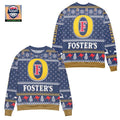 Fosters Beer Logo Snowflake Pattern Ugly Christmas Sweater Blue