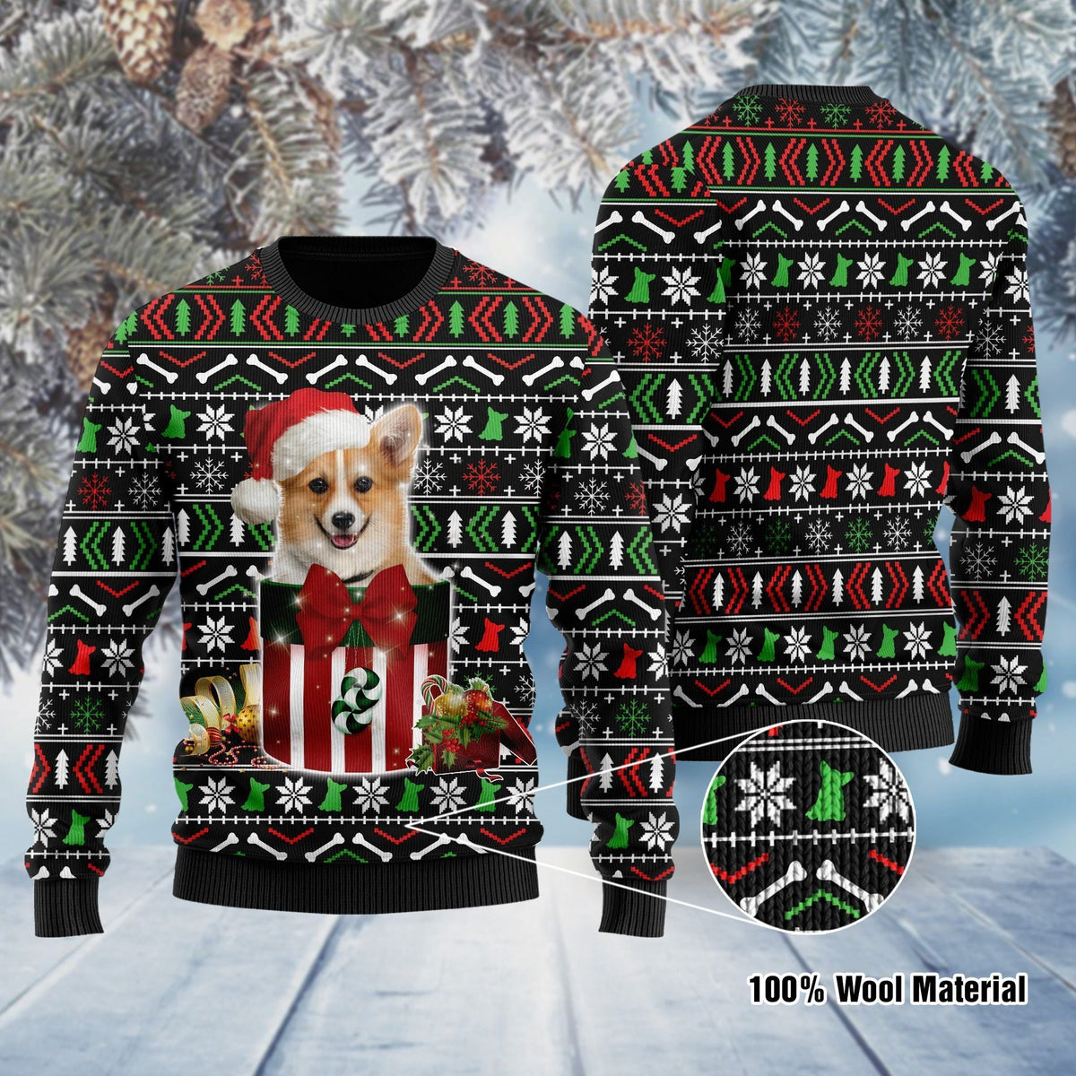 Funny Corgi In The Gift Box Ugly Christmas Sweater For Corgi Lovers On Christmas Days