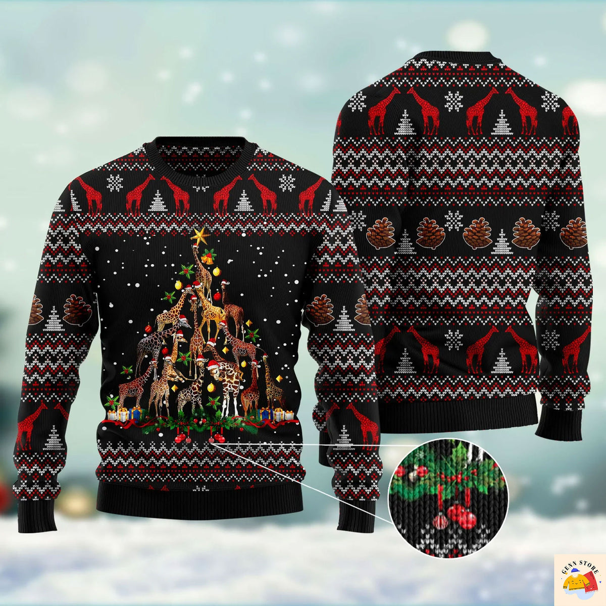 Giraffe Christmas Tree Ugly Christmas Sweater