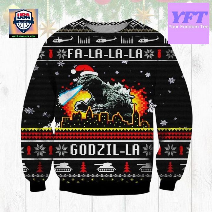 Godzilla Fa La La La La King Of Monster Godzilla Gojira 3d Ugly Christmas Sweater