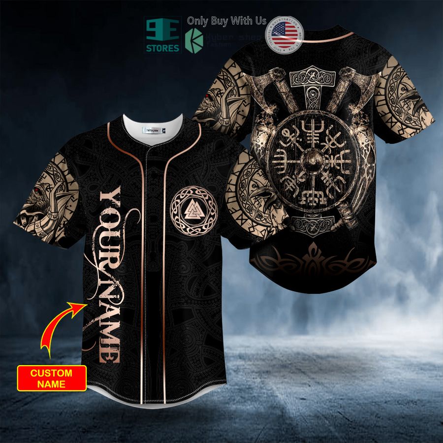 BEST Gold Valknut Runic Compass Thor's Hammer Axes Viking Personalized Baseball Shirt
