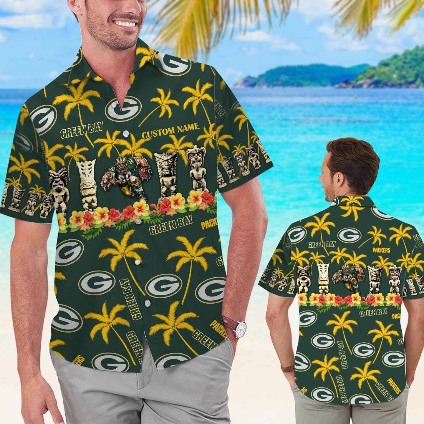 Green Bay Packers Name Personalized Short Sleeve Button Up Tropical Hawaiian Shirt