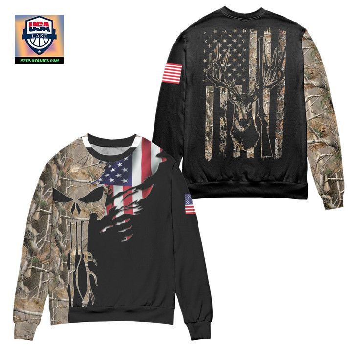 Half Unreal Tree Half America Flag Ugly Christmas Sweater