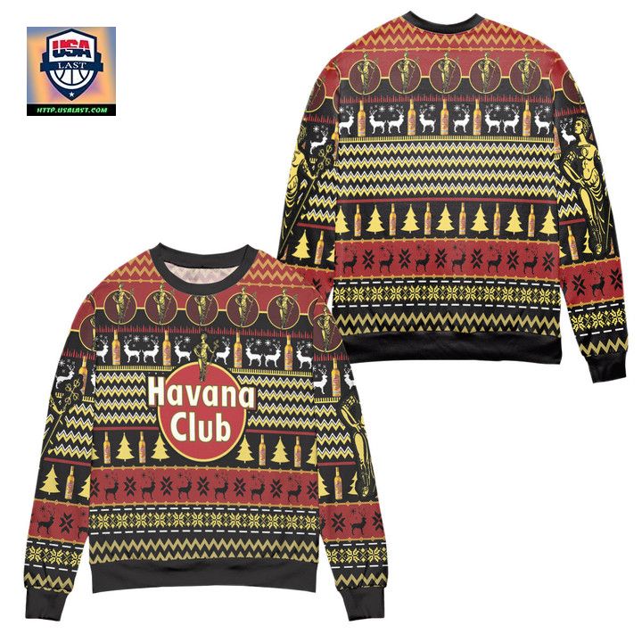 Havana Club Rum Pine Tree Reindeer Pattern Ugly Christmas Sweater