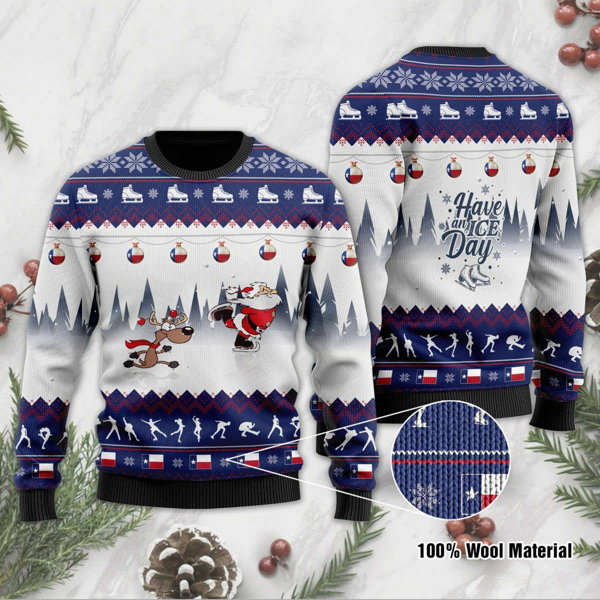 Have An Ice Day Santa Claus And Reindeer Speed Skating Ugly Christmas Sweater For Ice Skating Lovers On Christmas Days