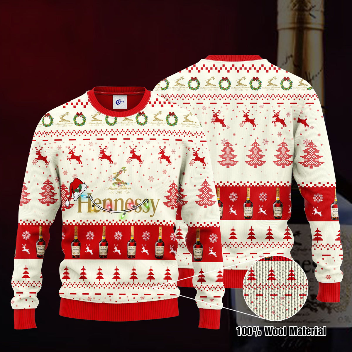 Hennessy Santa Hat Christmas Ugly Christmas Sweater, Hoodie, Zip Hoodie, Bomber Jacket