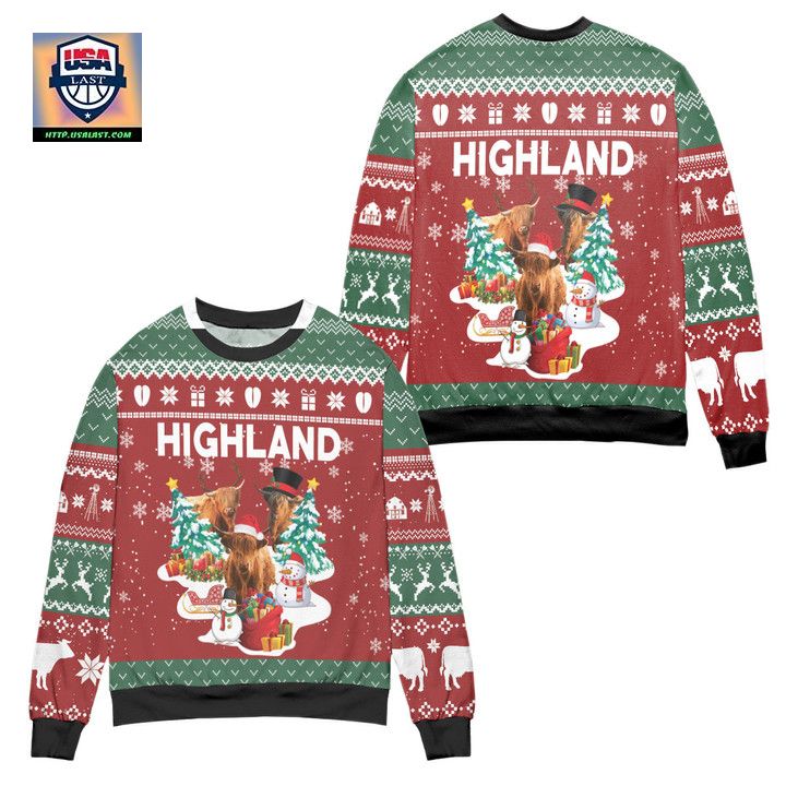 Highland Reindeer Snowflakes Pattern Ugly Christmas Sweater