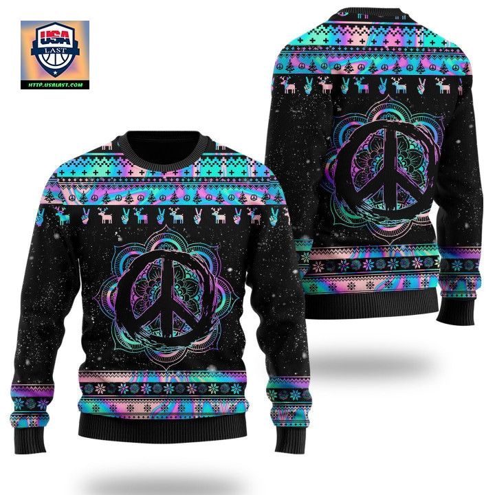 Hippie Holographic Mandala Peace Sign Ugly Christmas Sweater