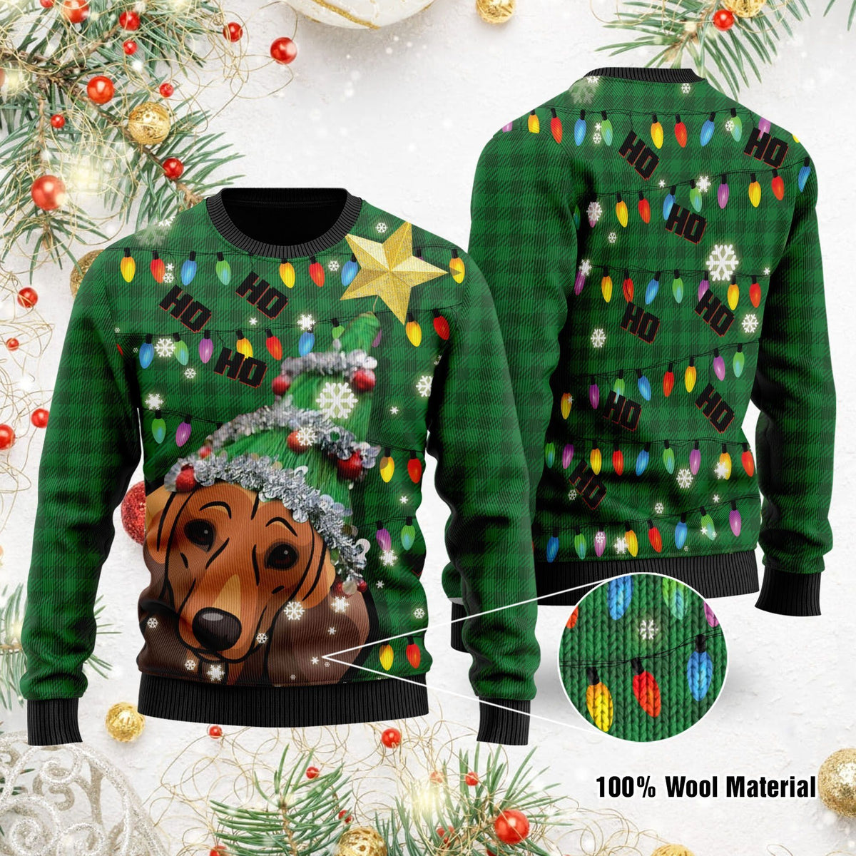 Ho Ho Ho Dachshund Christmas Tree Ugly Christmas Sweater For Dachshund Lovers On Christmas Days