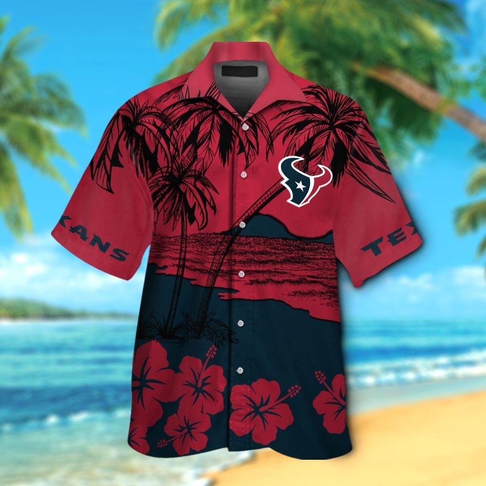 Houston Texans Short Sleeve Button Up Tropical Hawaiian Shirt VER014