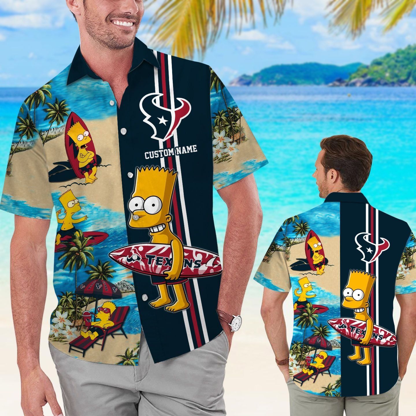 Houston Texans Simpsons Name Personalized Short Sleeve Button Up Tropical Hawaiian Shirt