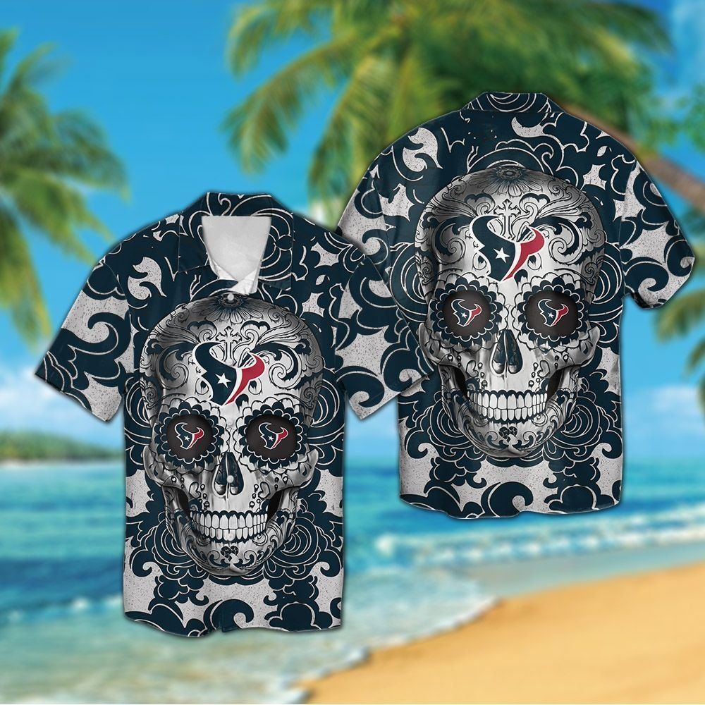 Houston Texans Sugarskull Short Sleeve Button Up Tropical Hawaiian Shirt