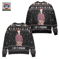 I Aim to Misbehave Survay Says Snowflake Reindeer Pattern Ugly Christmas Sweater Black