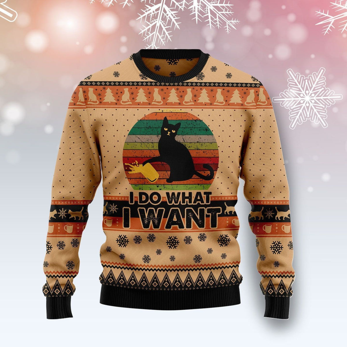 I Do What A Want Black Cat Christmas Wool Ugly Knitted Ugly Christmas Sweater
