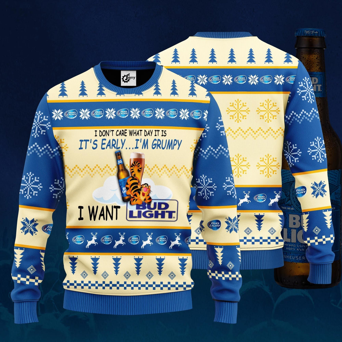 I Don’T Care What Day It Is It’S Early I’M Grumpy I Want Bud Light Ugly Christmas Sweater