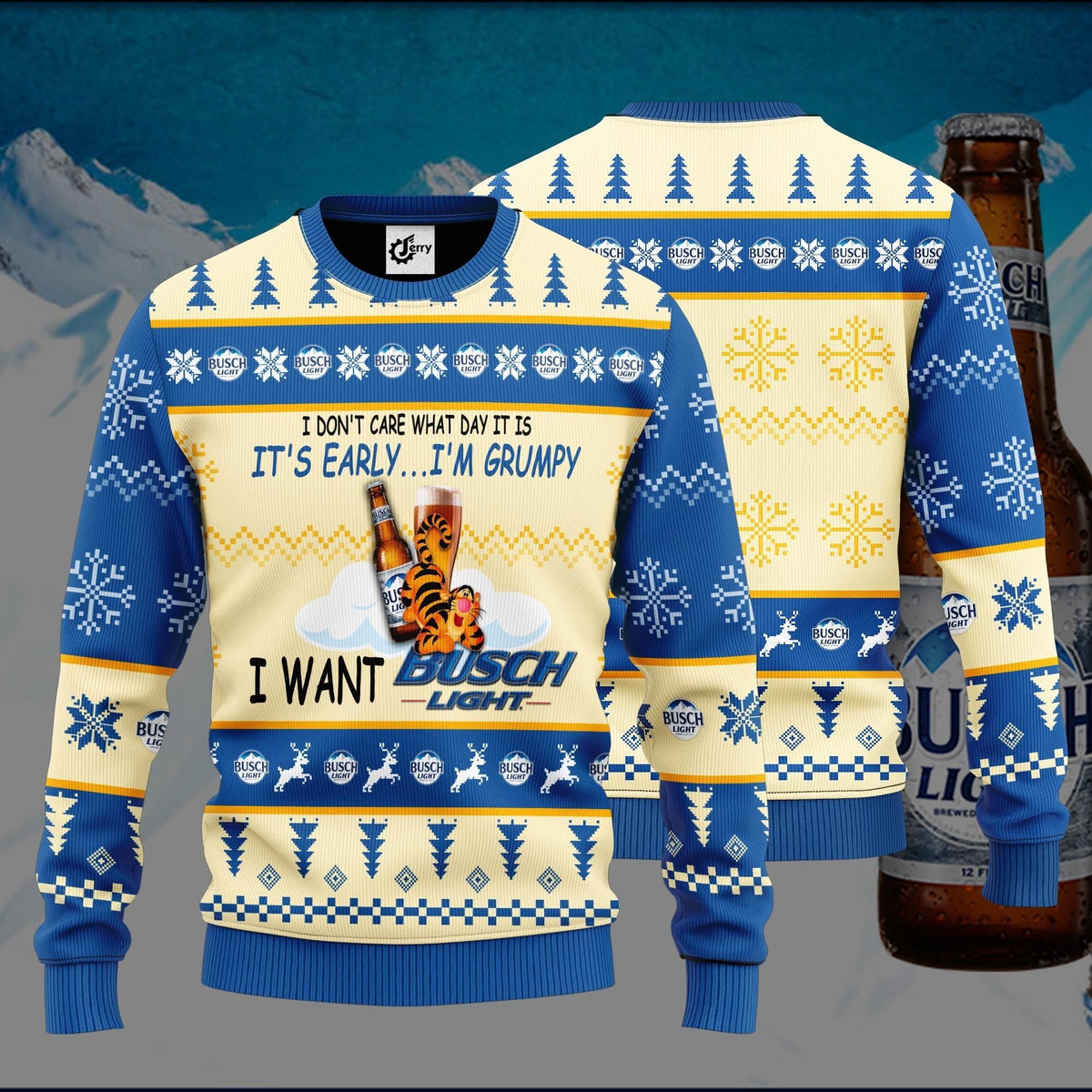 I Don’T Care What Day It Is It’S Early I’M Grumpy I Want Busch Light Ugly Christmas Sweater