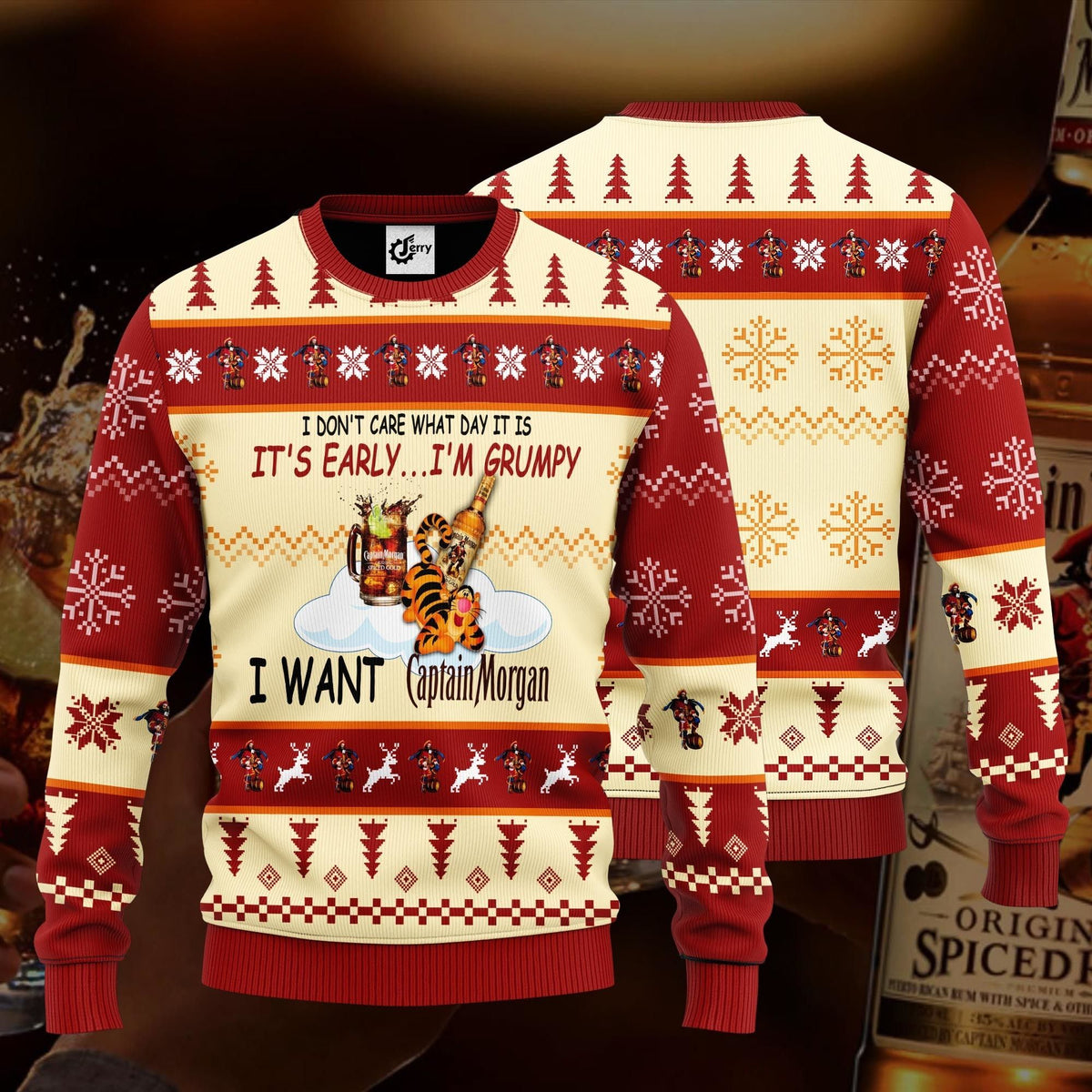 I Don’T Care What Day It Is It’S Early I’M Grumpy I Want Captain Morgan Ugly Christmas Sweater