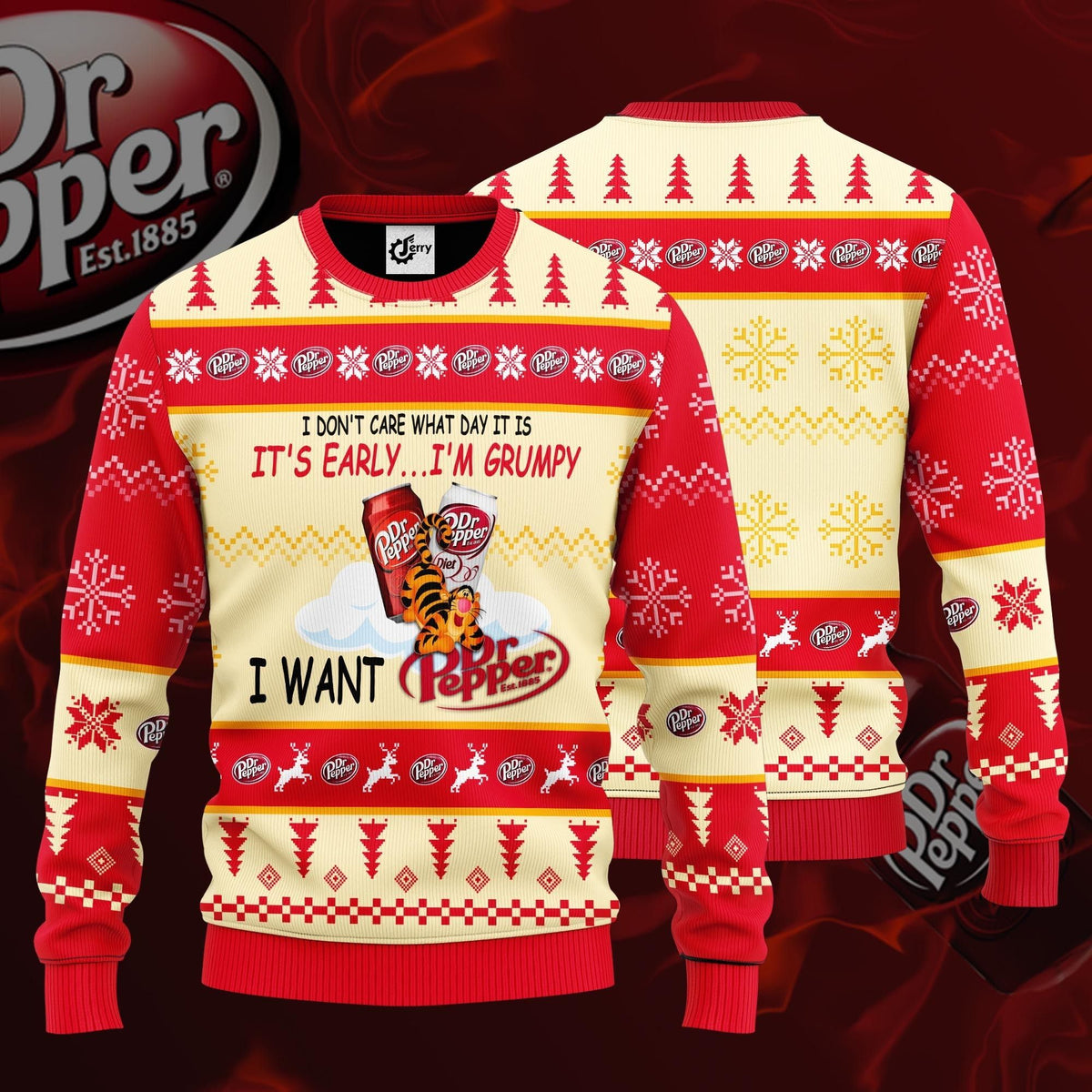 I Don’T Care What Day It Is It’S Early I’M Grumpy I Want Dr Pepper Ugly Christmas Sweater