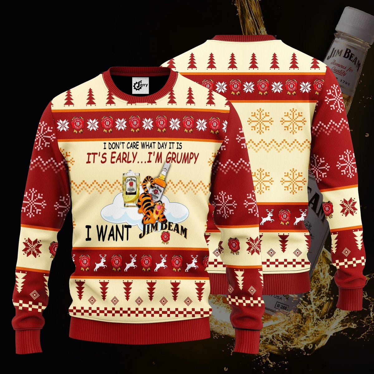 I Don’T Care What Day It Is It’S Early I’M Grumpy I Want Jim Beam Ugly Christmas Sweater
