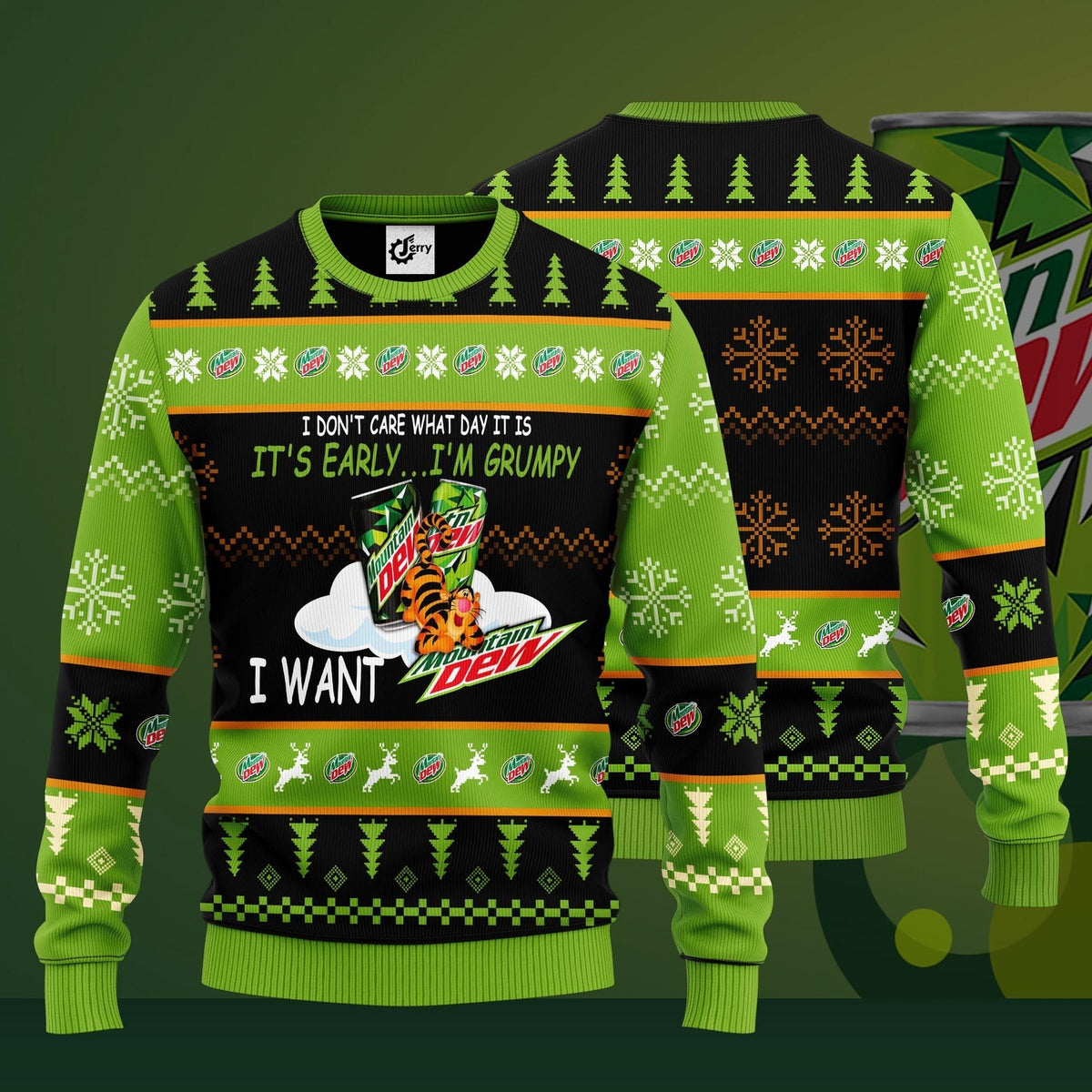 I Don’T Care What Day It Is It’S Early I’M Grumpy I Want Mountain Dew Ugly Christmas Sweater