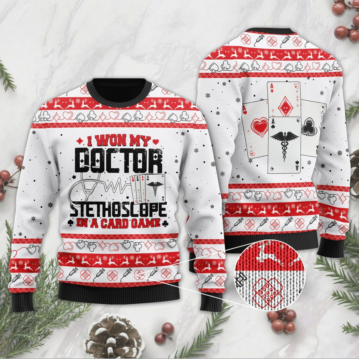 I Won My Doctor Stethoscope In A Card Game Doctor Ugly Christmas Sweater For Doctors On Christmas Days