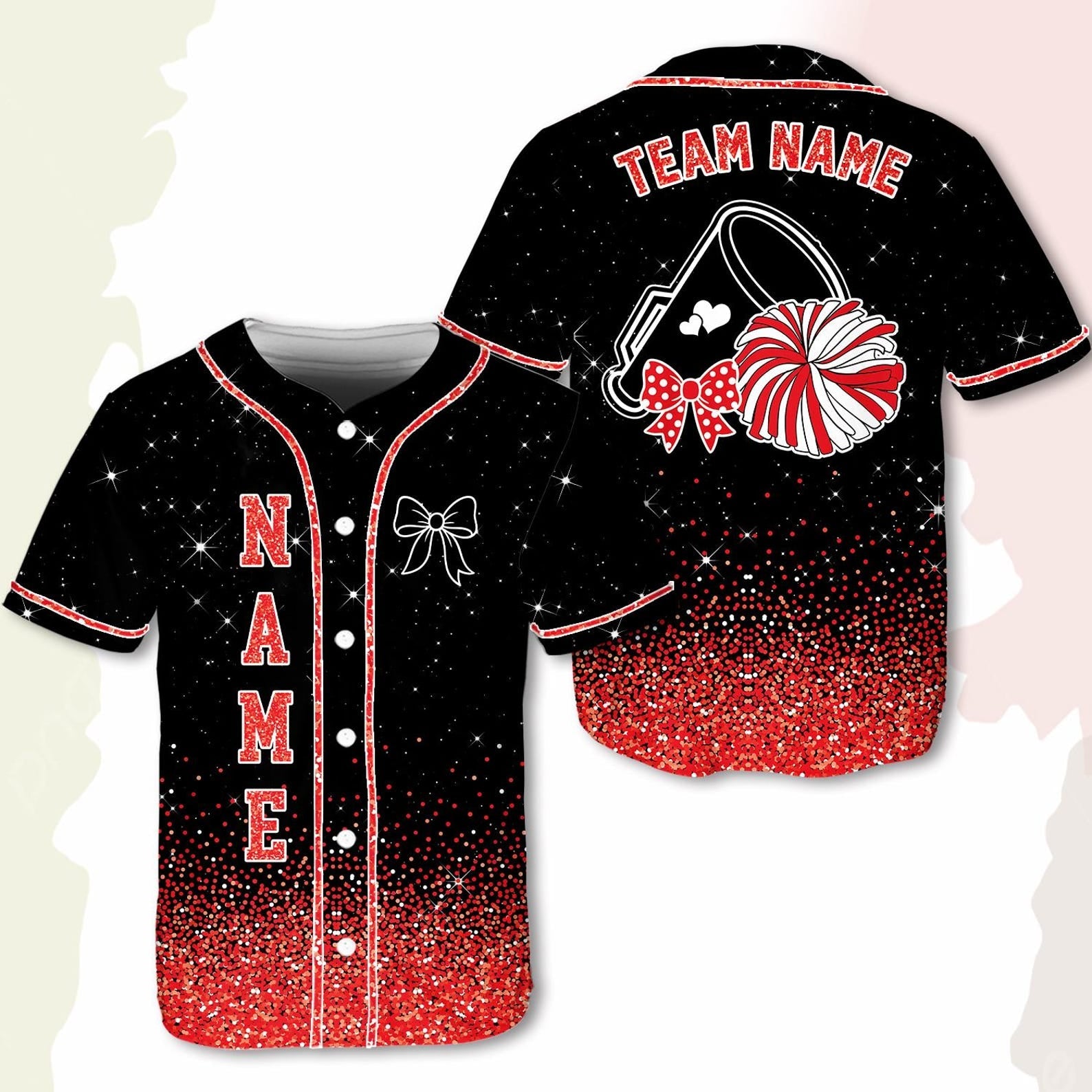Custom Cheerleading Baseball Jersey, Sparkle Glitter Team Uniform, Personalized Name Number Cheer Team Baseball Shirt for Adult Kid Youth