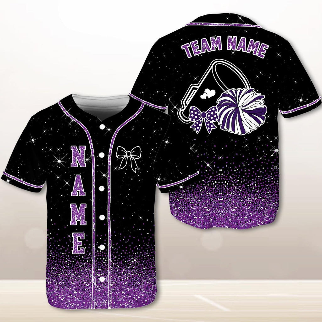 Custom Cheerleading Baseball Jersey, Sparkle Glitter Team Uniform, Personalized Name Number Cheer Team Baseball Shirt for Adult Kid Youth