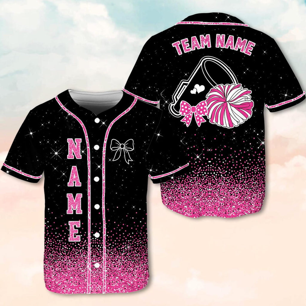 Custom Cheerleading Baseball Jersey, Sparkle Glitter Team Uniform, Personalized Name Number Cheer Team Baseball Shirt for Adult Kid Youth