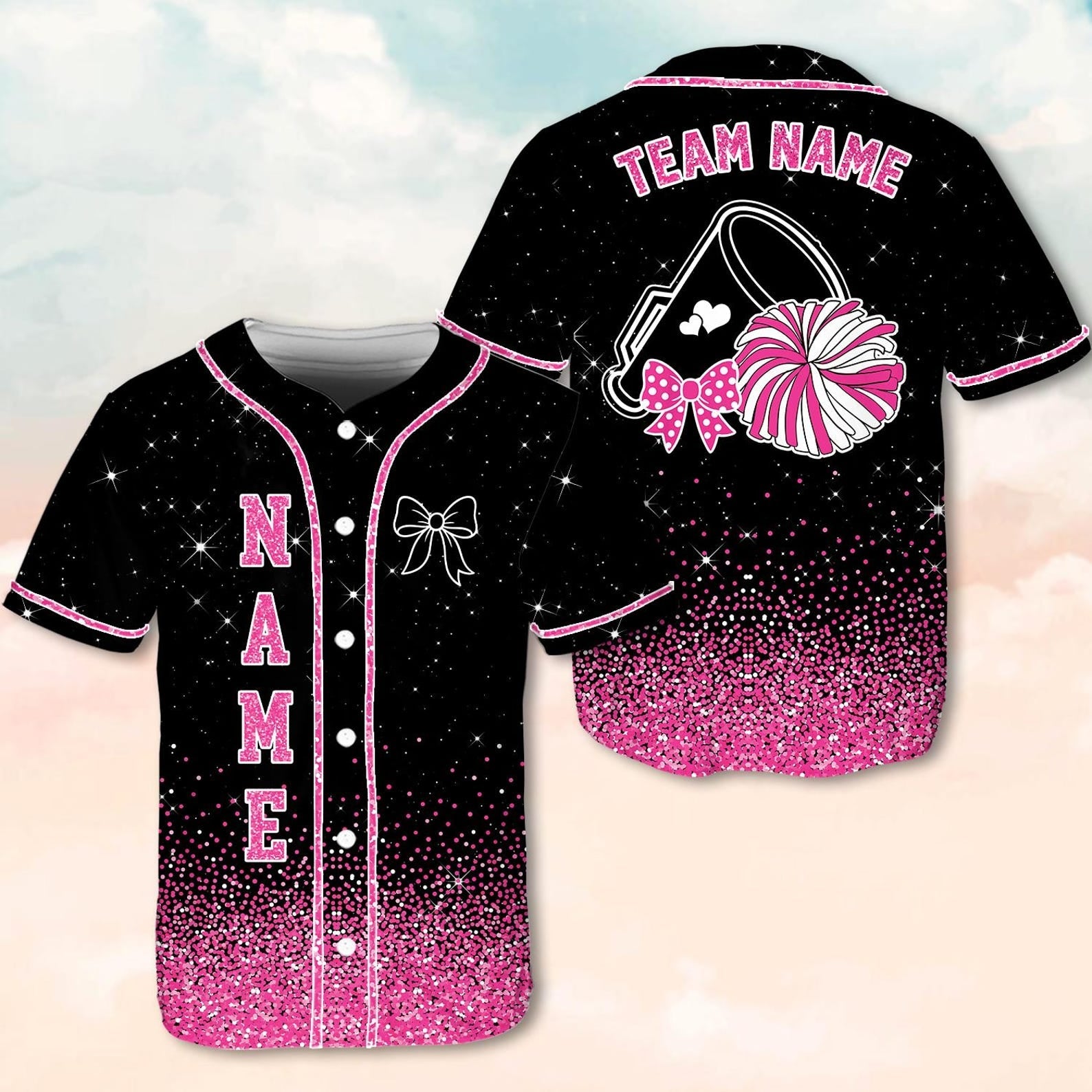 Custom Cheerleading Baseball Jersey, Sparkle Glitter Team Uniform, Personalized Name Number Cheer Team Baseball Shirt for Adult Kid Youth
