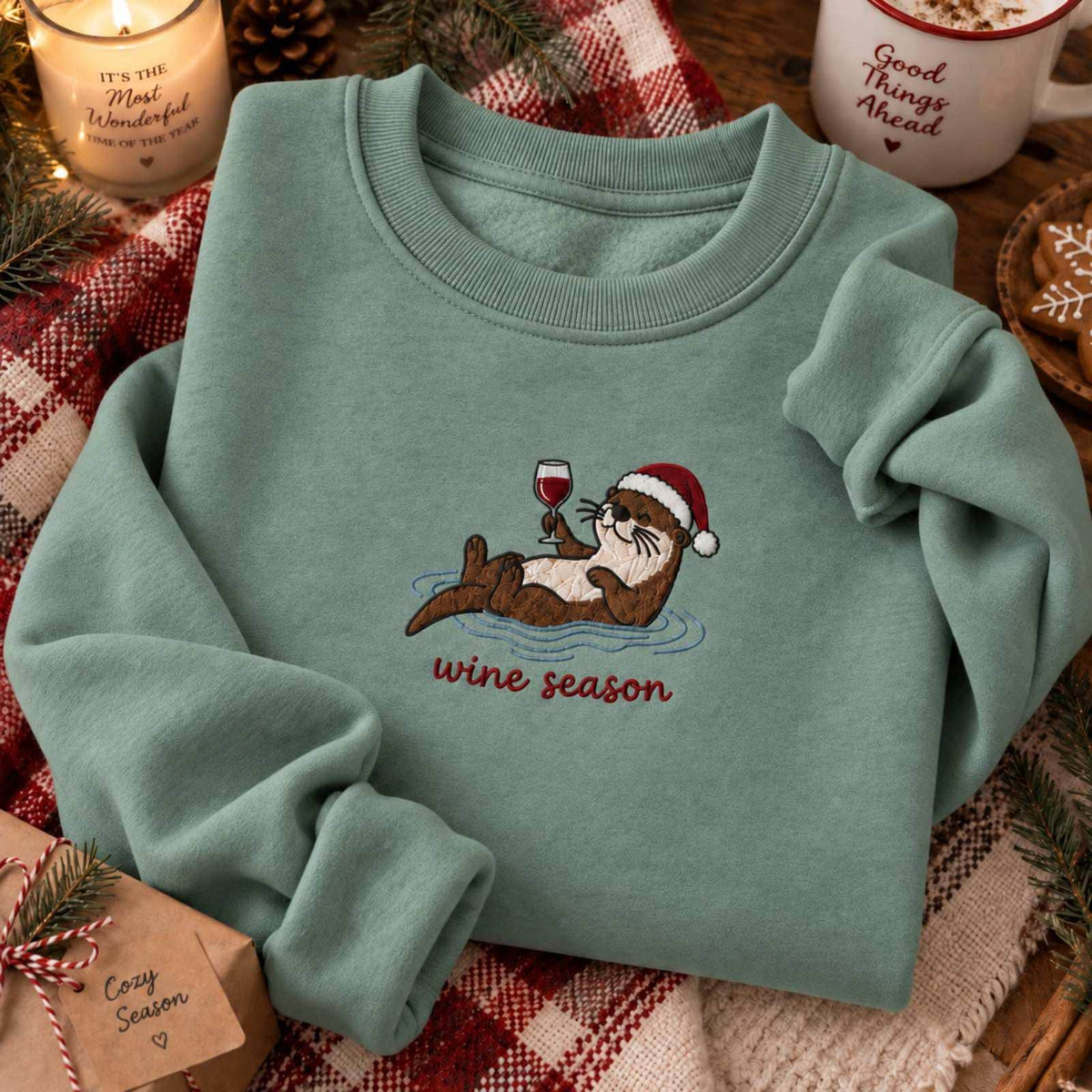 Christmas Otter Wine Wine Season Embroidered Holiday Christmas (5)
