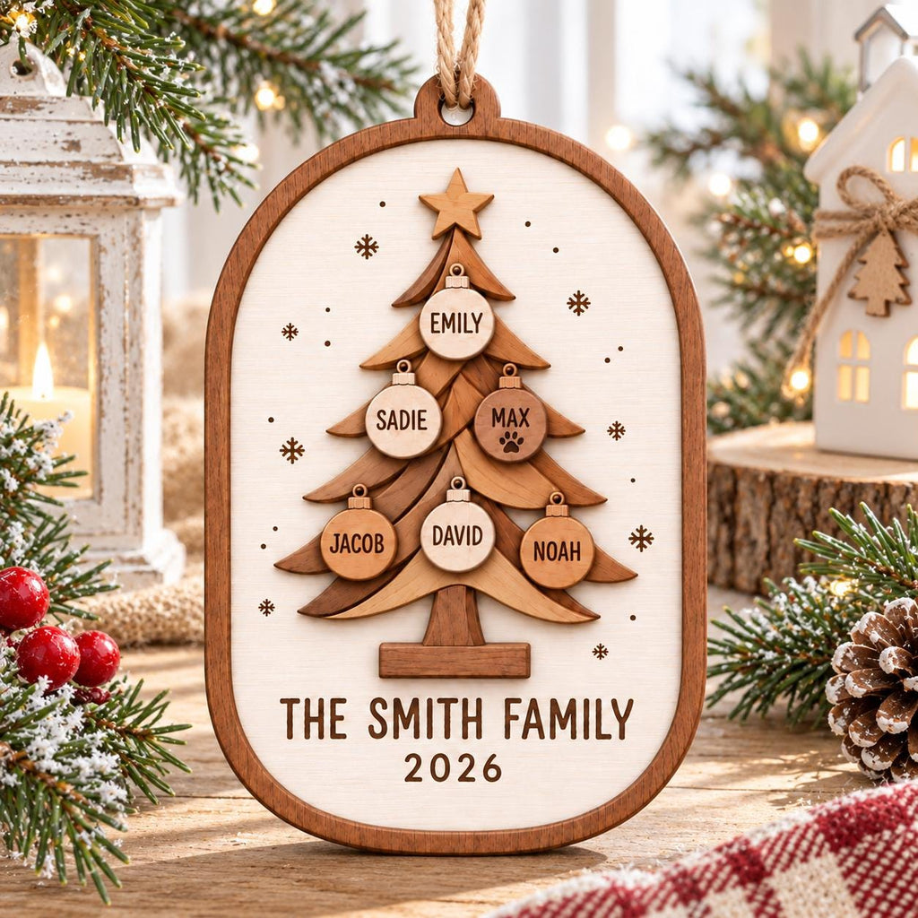 Personalized Family Tree Ornament Pets Family Pet 2026 Christmas Ornament Custom Family Name Dog Cat Family Ft (3)