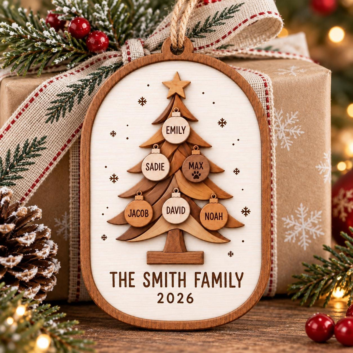 Personalized Family Tree Ornament Pets Family Pet 2026 Christmas Ornament Custom Family Name Dog Cat Family Ft (4)