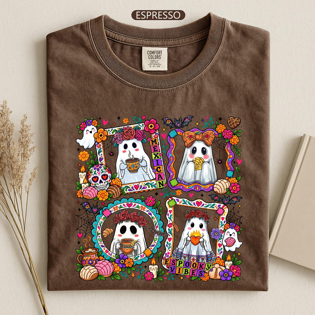 Mexican Ghos Spooky Halloween Tee Floral Sugar Skull Colorful Fall (4)