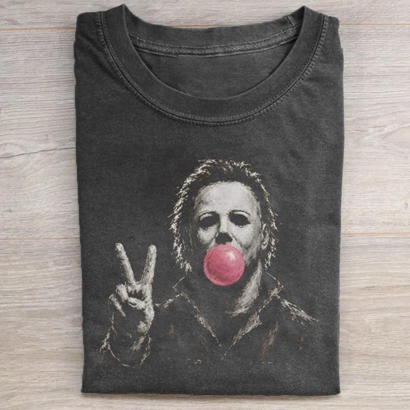 Michael Myers Peace Halloween Bubble Gum Tee Spooky Season Horror Movie (1)
