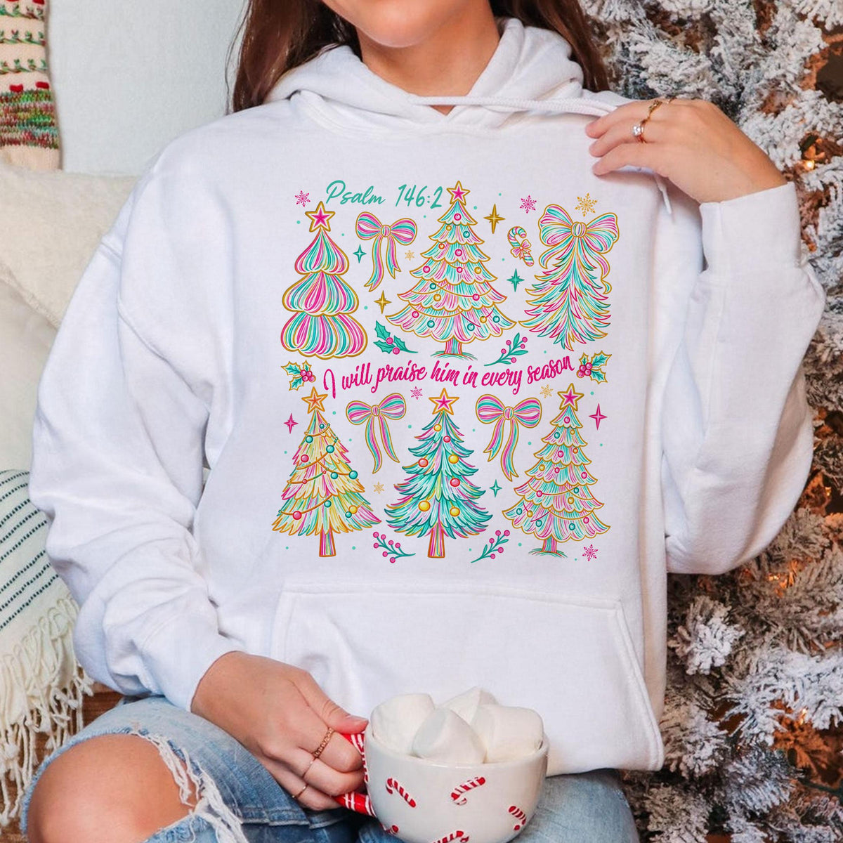 Praise Him Every Season Pink Christmas Tree Preppy Christian Holiday (4)