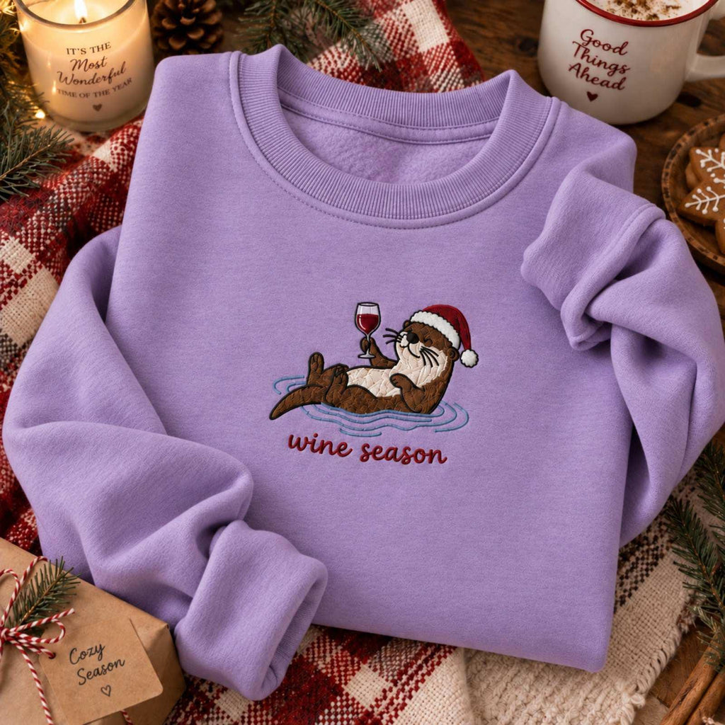 Christmas Otter Wine Wine Season Embroidered Holiday Christmas (2)