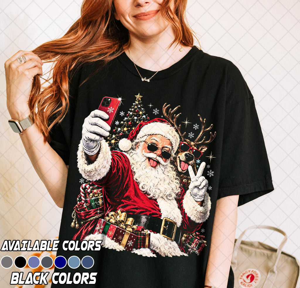 Comfort Colors Santa Selfie Christmas Reindeer Tee Santa Claus Holiday Ugly Xmas Festive Christmas (2)