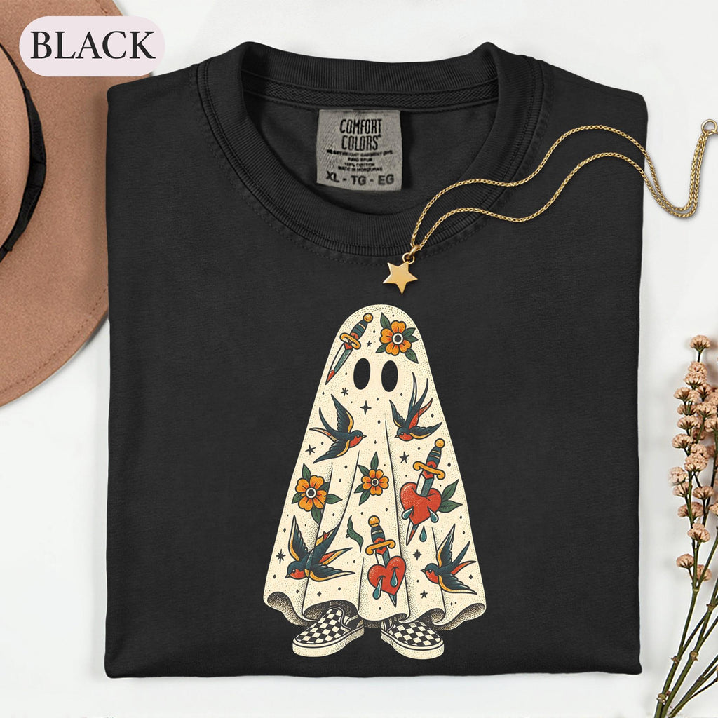 Vintage Halloween Tee Traditional Tattoo Ghos Alt Spooky Season Retro Flash Tattoo Lover (1)