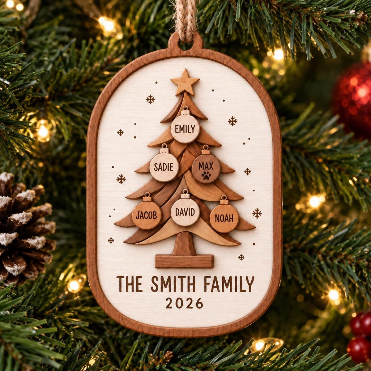Personalized Family Tree Ornament Pets Family Pet 2026 Christmas Ornament Custom Family Name Dog Cat Family Ft (5)