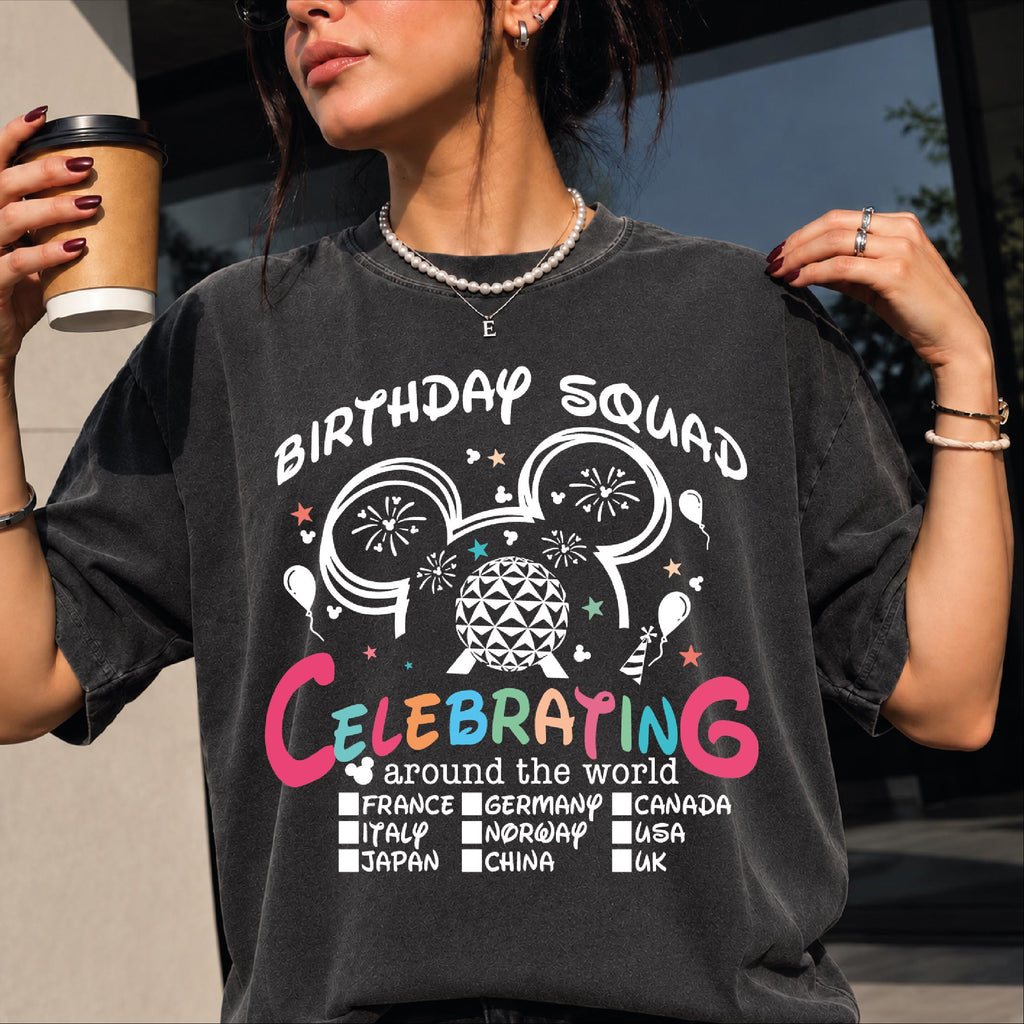 Disney Birthday Squad Celebrating Around World Tee Epcot Birthday Trip Disney World Birthday Tee (1)