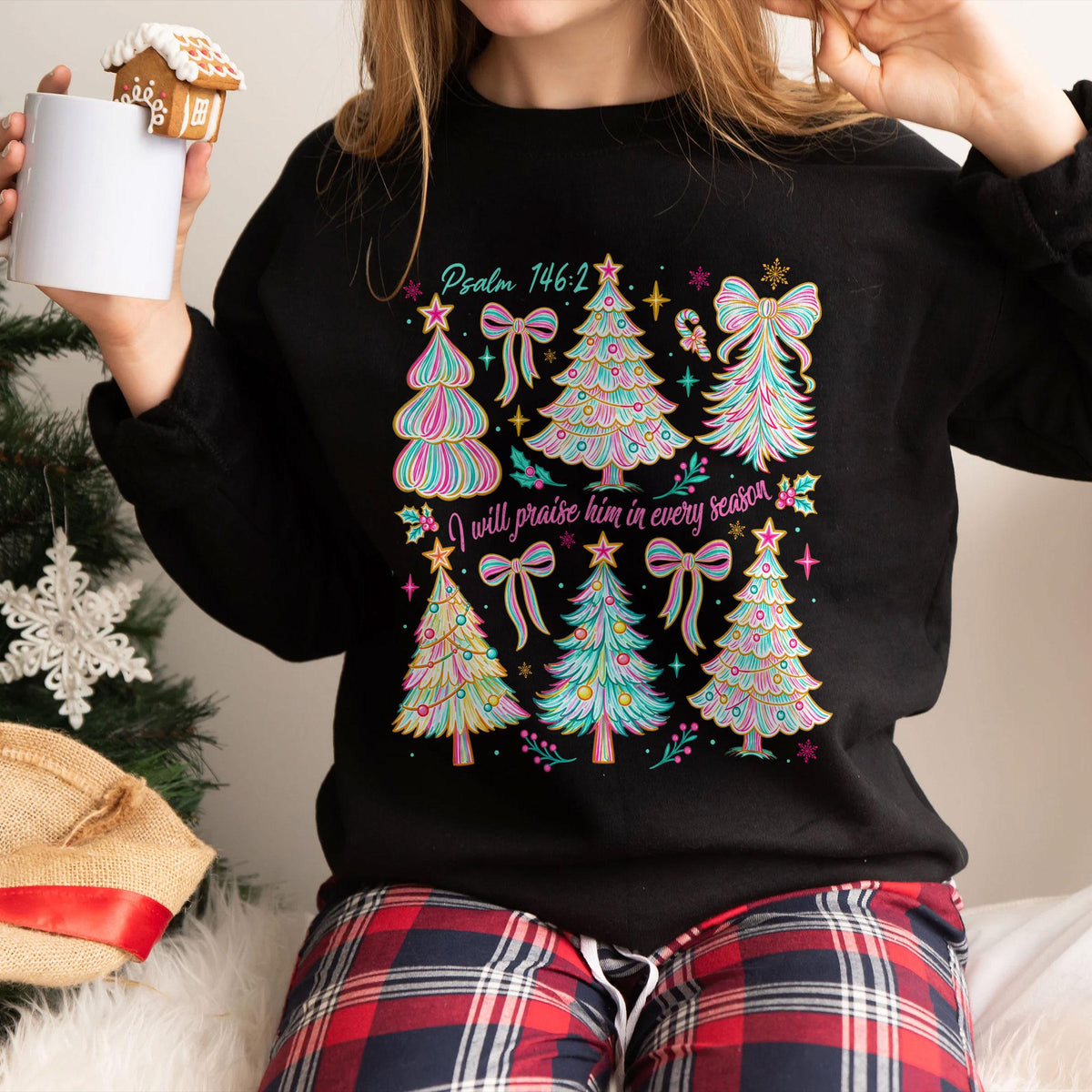 Praise Him Every Season Pink Christmas Tree Preppy Christian Holiday (5)