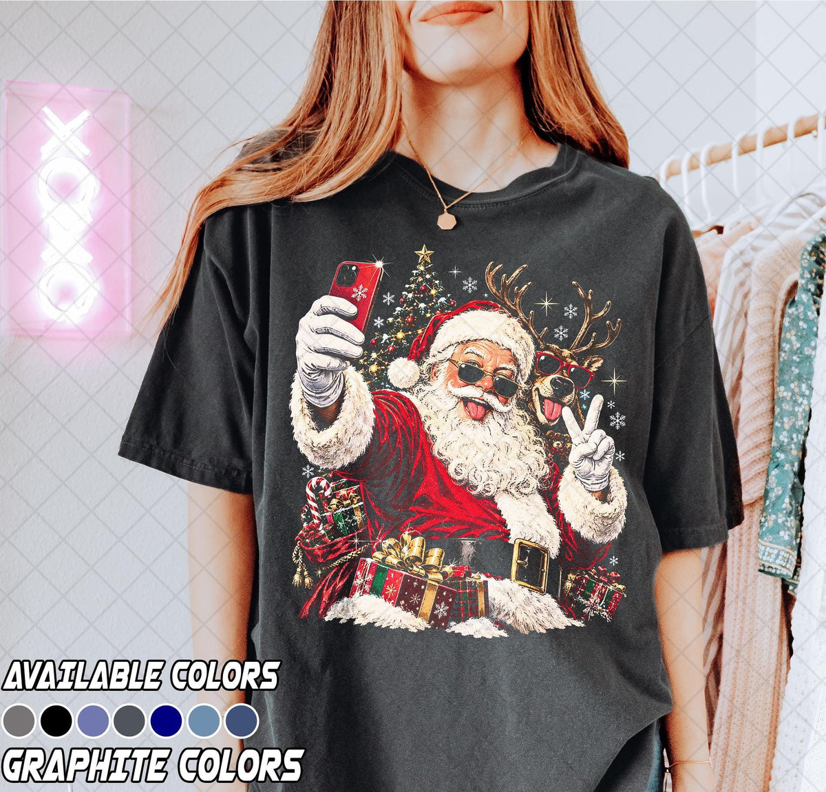 Comfort Colors Santa Selfie Christmas Reindeer Tee Santa Claus Holiday Ugly Xmas Festive Christmas (3)